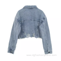 Distressed Rhinestone Rpiied Denim Women Jackets